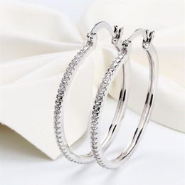 High quality 925 Sterling Silver Big Hoop Earring Full CZ Diamond Fashion bad girl Jewellery Party Earrings212s