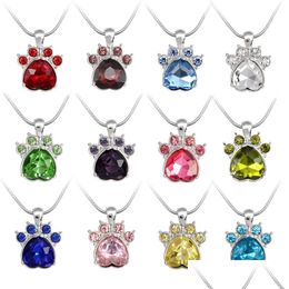 Pendant Necklaces Cute Rose Gold Bear Paw Dog Cat Claw Pendant Necklace Jewellery Wedding Pink Love Footprint Crysatal Drop Delivery Jew Dhrdp