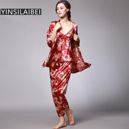 YINSILAIBEI Women Satin Sleepwear Female Silk Pyjama Sets Ladies Pyjamas Plus Size Dragon Print Women Home Clothing Homewear #10 T256g