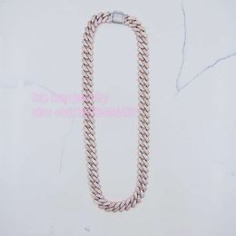 Hip Hop Jewellery Custom 2rows 14mm Prong Cuban Chain Trendy 2 Tone 925 Silver Moissanite Diamond Cuban Necklace