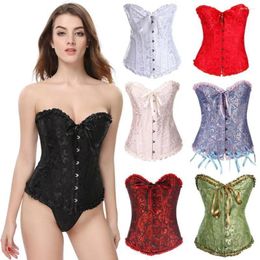 Women's Shapers Sexy Corsets Bustiers Lace Tops For Women Flower Print Vintage Corset Gothic Satin Lingerie Overbust Boned