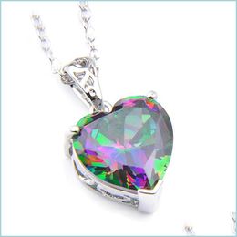 Pendant Necklaces Luckyshien 6Pcs/Lot Classic Jewelry Fire Mystic Topaz Gems Sies Rainbow Heart Pendants For Women Cz Zircon Necklaces Dhe5I