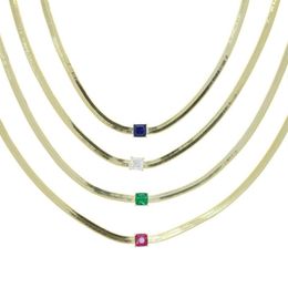 Iced Out Baguette Spare Rainbow Colorful CZ Paved 4MM wide Snake Bone Chain Choker Necklace For Lady Women Jewelry Drop ship207P