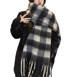 Scarves Women Woven Knitted Scarf With Colourful Cheque Pattern And Long Thick Fringes Warm That Hides Wallet Neck For Men