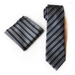 Bow Ties Fashion Business 8cm Striped Polyester Tie 25 25CM Handkerchief For Men Neckties Hanky Pocket Square Set Wholesale