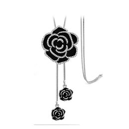 Chokers Korean Rose Sweater Chain Long Necklace Female Retro Drip Flower Pendant Fashion Clothing Accessories Drop Delivery Jewelry Ne Dhp6V