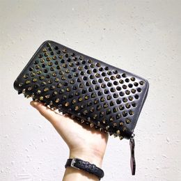 Men Long Wallets Style Panelled Spiked Clutch Women Patent Real Leather Mixed Color Rivets bag Clutches Lady Long Purses Wallets w237H