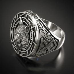 Trendy Retro Celtic Wolf Totem Band Rings Men's Viking Gothic Steampunk Carved Animal Rings Fashion Party Gift AB867276H