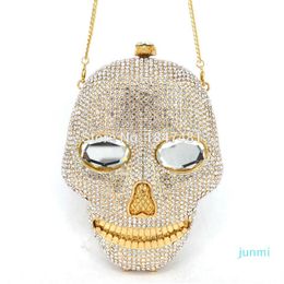 Designer- Black handmade Skull crystal women evening bags diamond ladies handbags party Clutch purse226m
