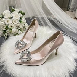 Dress Shoes Size 41 42 43 Women Wedding 2023 Satin White Ladies OL Pumps Bridesmaid Bridal Heel Heart-pattern Female Party