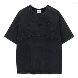 Men's T Shirts GRAILZ Deconstructed Splicing Logo Embroidery High Street Vintage Wash Old Black Short Sleeve T-shirt SML