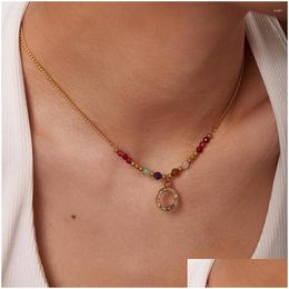 Pendant Necklaces Pendant Necklaces Uworld Fashion Jewellery Stainless Steel Colorf Bead Chain Mixed Colour Stones Beads Necklace Collar Dhabg