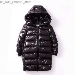 Down Coat 2022 Winter Children Long Thick Down Jacket Boys And Girls Over The Knee Bright Down Coat Kids Hooded Warm Parkas Outwear 4-14T Q231205