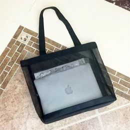 Fashion black C mesh large-capacity shopping bag beach shoulder bale portable storage bags for ladies Favourite WOGUE items vip gif249k