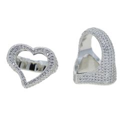 New Arrived Punk Style Heart Ring with Full Cz Stone Paved Hip Hop Rings for Men Boy Women Jewellery Whole192A