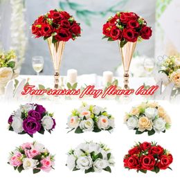 Decorative Flowers Wreaths 15 Heads Artificial Flowers Fake Flower Ball Plastic Roses Bouquet With Base For Centrepiece Flower Rack Wedding Home Decoration 231205