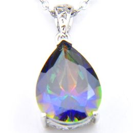 LuckyShine Excellent Shine Pear shape Fire Blue Rainbow Mystic Topaz Pendants Silver Neckalce Cubic Zirconia Pendants Women's276K