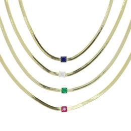 Iced Out Baguette Spare Rainbow Colorful CZ Paved 4MM wide Snake Bone Chain Choker Necklace For Lady Women Jewelry Drop ship228r