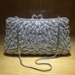 Evening Bags Arrival Silver Metal Shoulder Handbags Fashion Women Rhinestone Crystal Clutch Purse Chain Prom Party Bag272h
