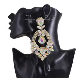 CuiEr 4 5 Gold Crystal AB Statement Earrings Drag Queen Pageant Fashion Women Jewellery for wedding bridal Rhinestones 220720283J