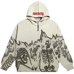 Women's Hoodies Men's Anime Skull Hoodie Women's Retro Gothic Zipper Long Sleeve Street Clothing Loose Coat Harajuku Letter Printed Hoodie Sweater 231205