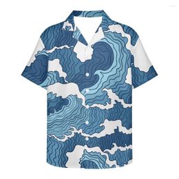 Men's Casual Shirts Ocean Waves Pattern Hawaiian Shirt Loose Top For Men 2023 Fashion Women Tee Breathable Summer Short Sleeve