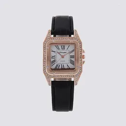 Wristwatches Fashion Square Quartz Retro Rhinestone Dial Casual Wrist Watches Leather Strap Fashionable Clock Waterproof Wristwatch For