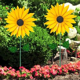 Yellow Sunflower Windmill Decoration Creative Wrought Iron Sunflower Wind Spinner Sculptures Garden Yard Lawn Wind Mill Decors Q08208b