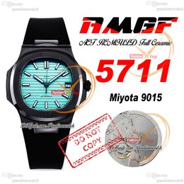 AMGF AET 5711 Miyota 9015 Automatic Mens Watch 40mm Black Ceramic Tiffan9 Blue Textured Dial Rubber Strap Super Edition Watches Reloj Hombre Puretime C3