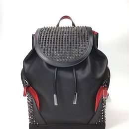 CHRISTIAN black and red Backpack designer school bag Large capacity rucksack handbags for women closure leather drawstrings casual257D