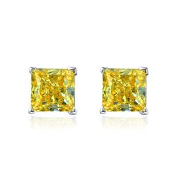 Princess Cut 6mm Topaz Stud Earring 100% Real 925 sterling silver Promise Wedding Earrings for Women Bridal Gemstones Jewelry336R