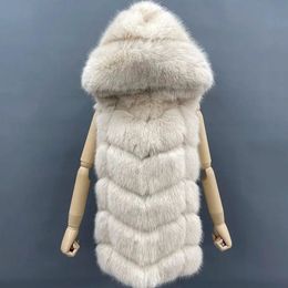 Women's Fur Faux Fur Janefur Faux Fur Coat with Hood Long Women High Quality Artifical Fur Gilet Furry Warm Female Winter Fake Fur Vest Jackets 231204