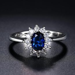 Wedding Rings Lady Princess Diana for Women Bridal Blue Crystal Engagement Promise Marriage Ring For Female Fashion Jewelry 076 231205