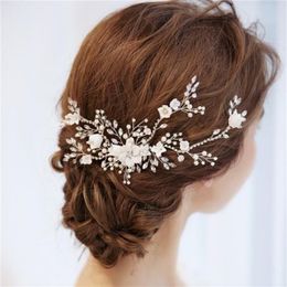 NPASON Charming Bridal Floral Hair Vine Pearls Wedding Comb Hair Piece Accessories Women Prom Headpiece Jewelry W01042886