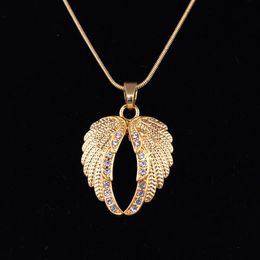 Gold Silver Plated Archangel Wings Religious Amulet With Crystals Snake Chain Women Men Necklace253d