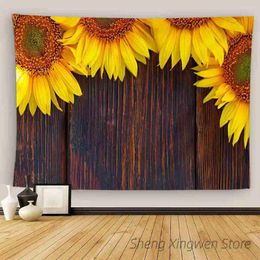 Blankets Bouquet Of Sunflowers Cartoon Tapestry Countryside Decoration Home Vase Bedroom Wall Art Hanging Carpet