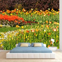 Wallpapers Custom Self Adhesive Accept For Living Room Contact Wall Papers Home Decor Tulip Red Yellow Florals TV Mural Printing