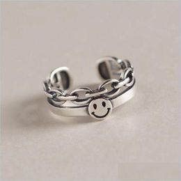 Band Rings Keep Ly Face Simple Lucky Vintage Finger For Female Jewellery Colour Sier Link Chain Party Gift Punk Ring Drop Delivery Dhjdb