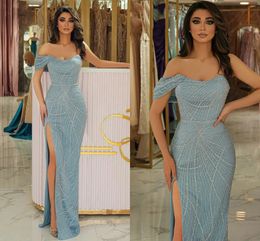 Sky Blue Women's Evening Dress 2024 Sexy Side High Split Shoulder Mermaid Gorgeous Princess Prom Gowns Formal Party Fashion Robe De Soriee