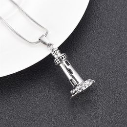 LkJ10012 The Lighthouse Cremation ashes turned into jewelry Stainless Steel Men Keepsake Memorial Urn Pendant For Dad200N