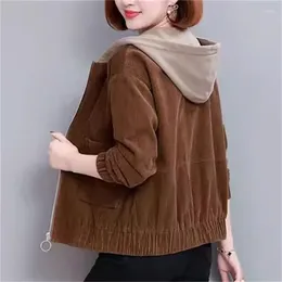Women's Jackets Single Layer Corduroy Short Jacket For 2024 Dpring And Autumn Korean Loose Versatile Fashion Casual Hooded Coat