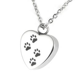 Lily Cremation Jewellery Puppy Pet Dog Paw Print Heart Necklace Memorial Urn Pendant Ashes with gift bag and chain246f