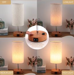 Touch table lamp USB rechargeable table lamp LED three-speed dimming bedroom bedside lamp fabric decorative lamp simple