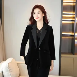 Women's Suits Fashion Autumn Women Blazer Korean Long Sleeve Short Golden Velvet Jacket Female Loose Casual Office Wild Suit Ladies Tops