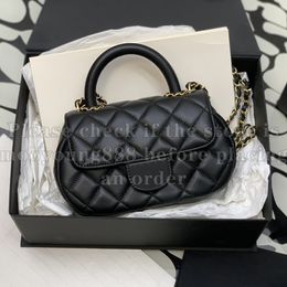 12A Upgrade Mirror Quality Designer Small Top Handle Clutch Bag 23.5cm Womens Genuine Leather Quilted Purse Luxurys Handbags Black Lambskin Shoulder Chain Box Bag