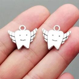 Alloy Tooth Fairy Teeth Handmade Charms Pendant For Jewelry Making Bracelet Necklace DIY Accessories 18x19mm Antique Silver 200Pcs3299