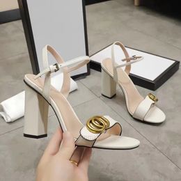 Fashion high heels sandals famous designer women elegant party luxury sandals chunky heel dress shoes metal double buckle classic slippers C120502