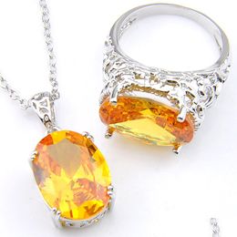 Wedding Jewellery Sets 3 Sets/Lot Luckyshine Valentines Day Gentle Fire Oval Royal Citrine Gems 925 Sterling Sier Plated Wedding Pendant Dhvab