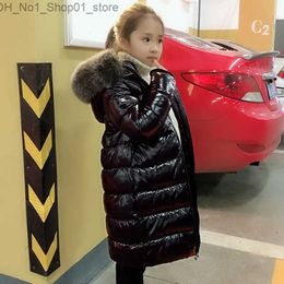 Down Coat 85-150 Cm Girls Boys Winter Shinning Long Down Baby Kids Children Thick Warm Real Fur Hooded Coat Outer Wear Q231205