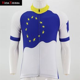 VIDATIERRA 2019 man cycling jersey white blue European Union Europe team EU classic clothing wear leader honour custom cool Outdoo179h